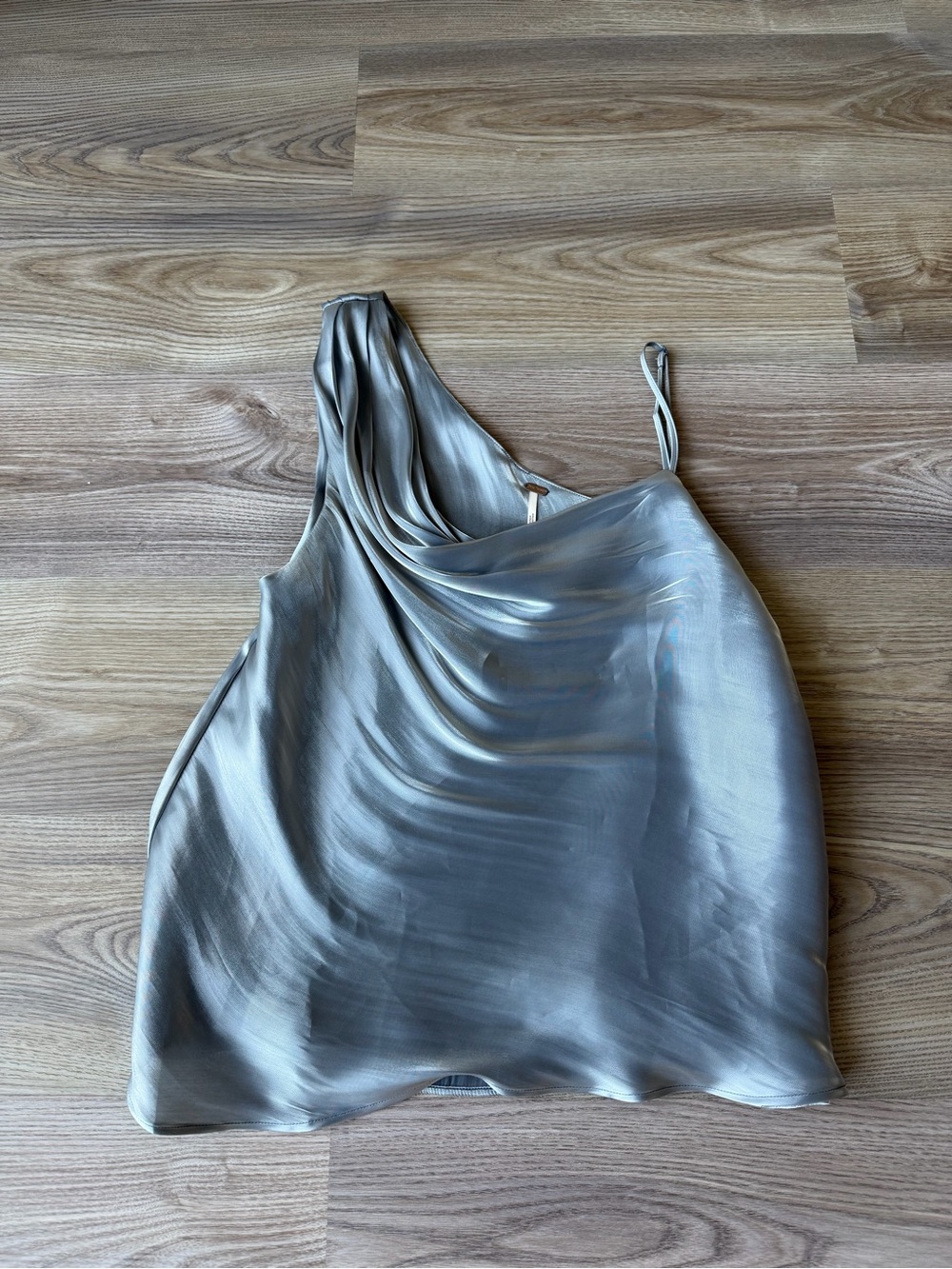 Free People Silver One-Shoulder Satin Cowl Top